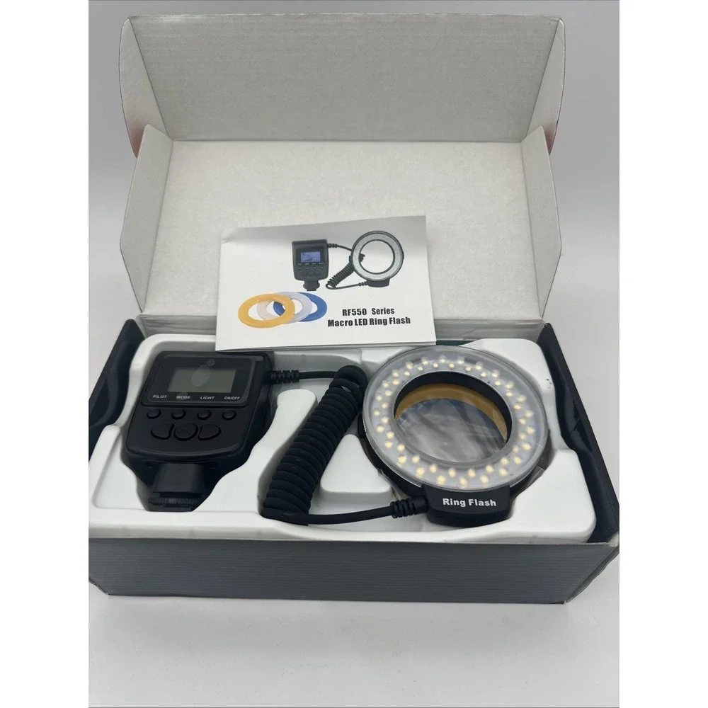 Neewer 48 Macro LED Ring Flash W/ Power Control, Adapter Rings Diffusers R550